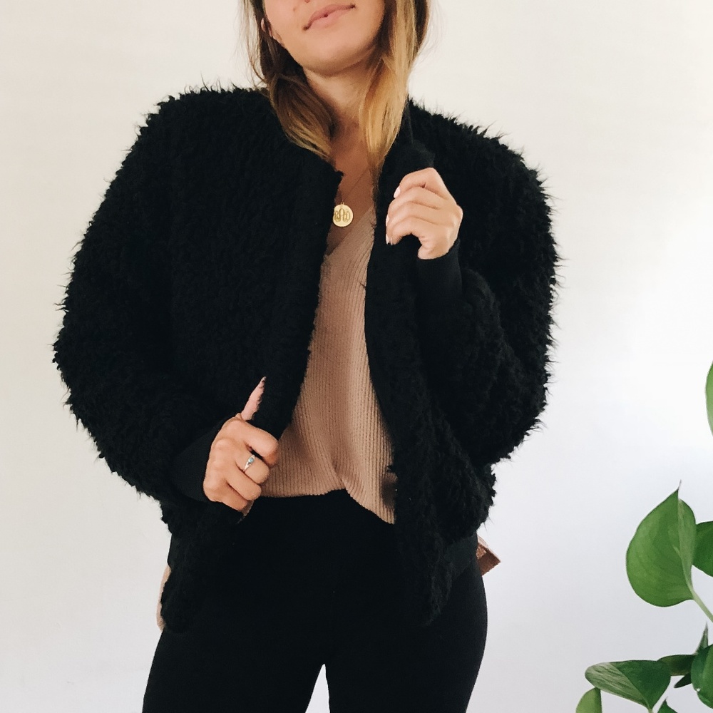 Who What Wear Black Faux Fur Jacket